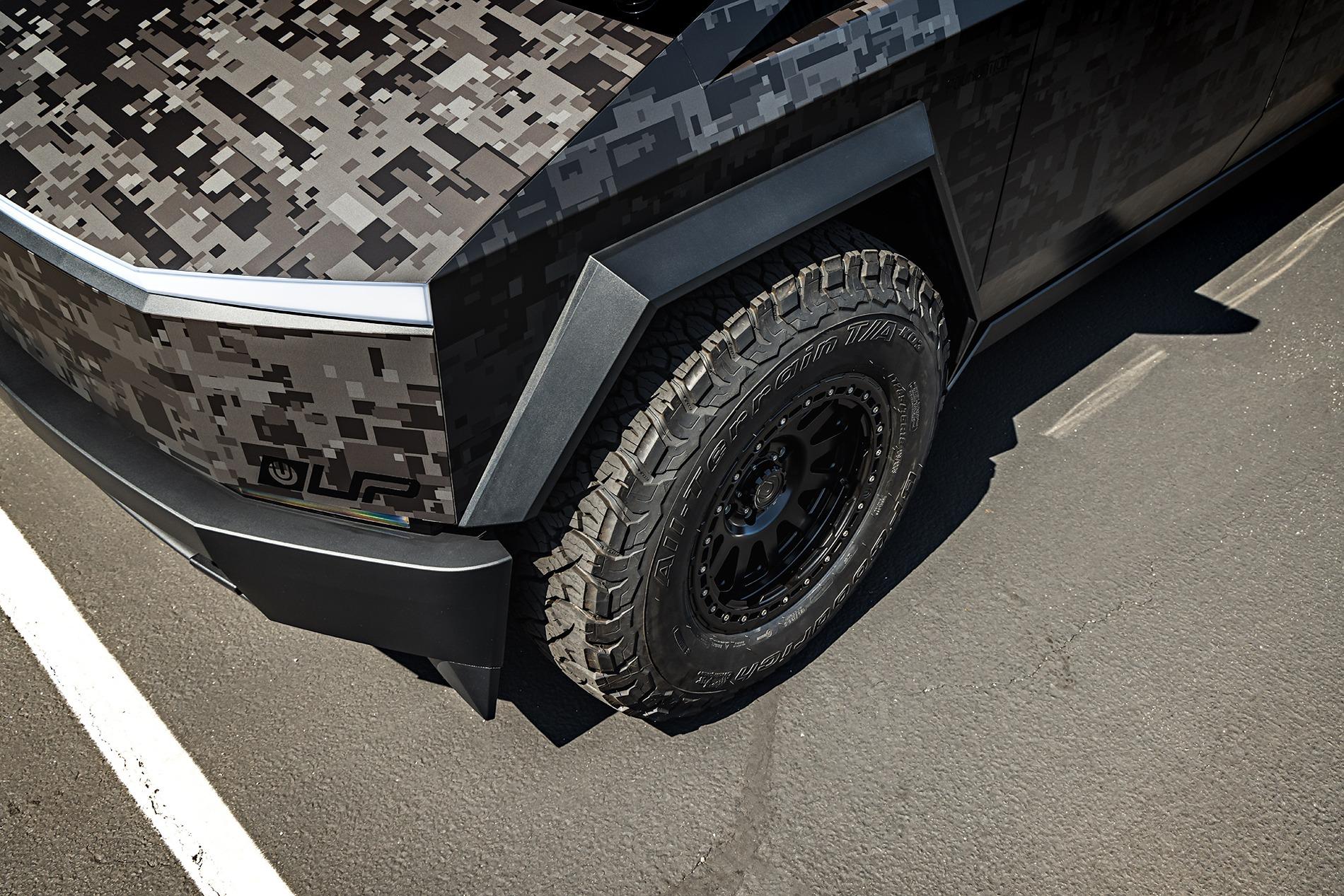 Tesla Cybertruck Camo / Camouflage Vinyl Wrap & PPF Cybertruck -- Photos & Videos Digital Camo Wrapped Tesla Cybertruck - 18 inch UP 03 Beadlock Satin Black Forged Wheels By Un