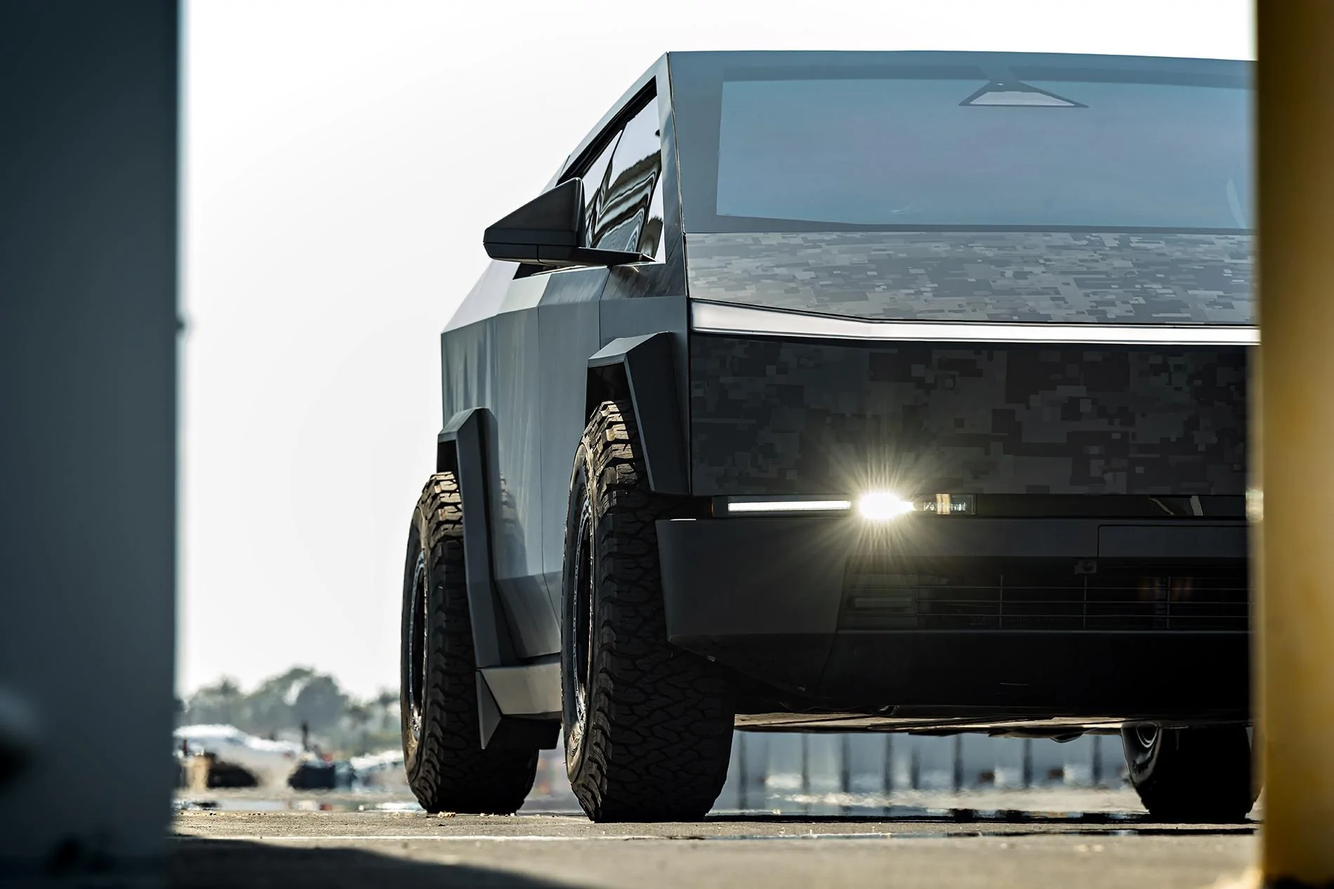 Tesla Cybertruck Camo / Camouflage Vinyl Wrap & PPF Cybertruck -- Photos & Videos Digital Camo Wrapped Tesla Cybertruck - 18 inch UP 03 Beadlock Satin Black Forged Wheels By U