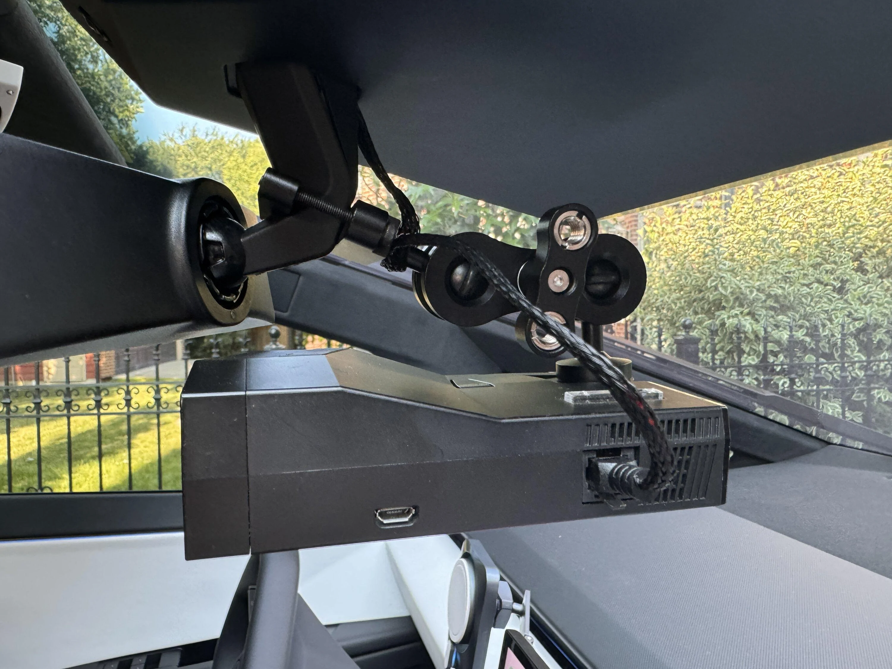 Tesla Cybertruck Radar Detector Mount with original rear view mirror IMG_5486