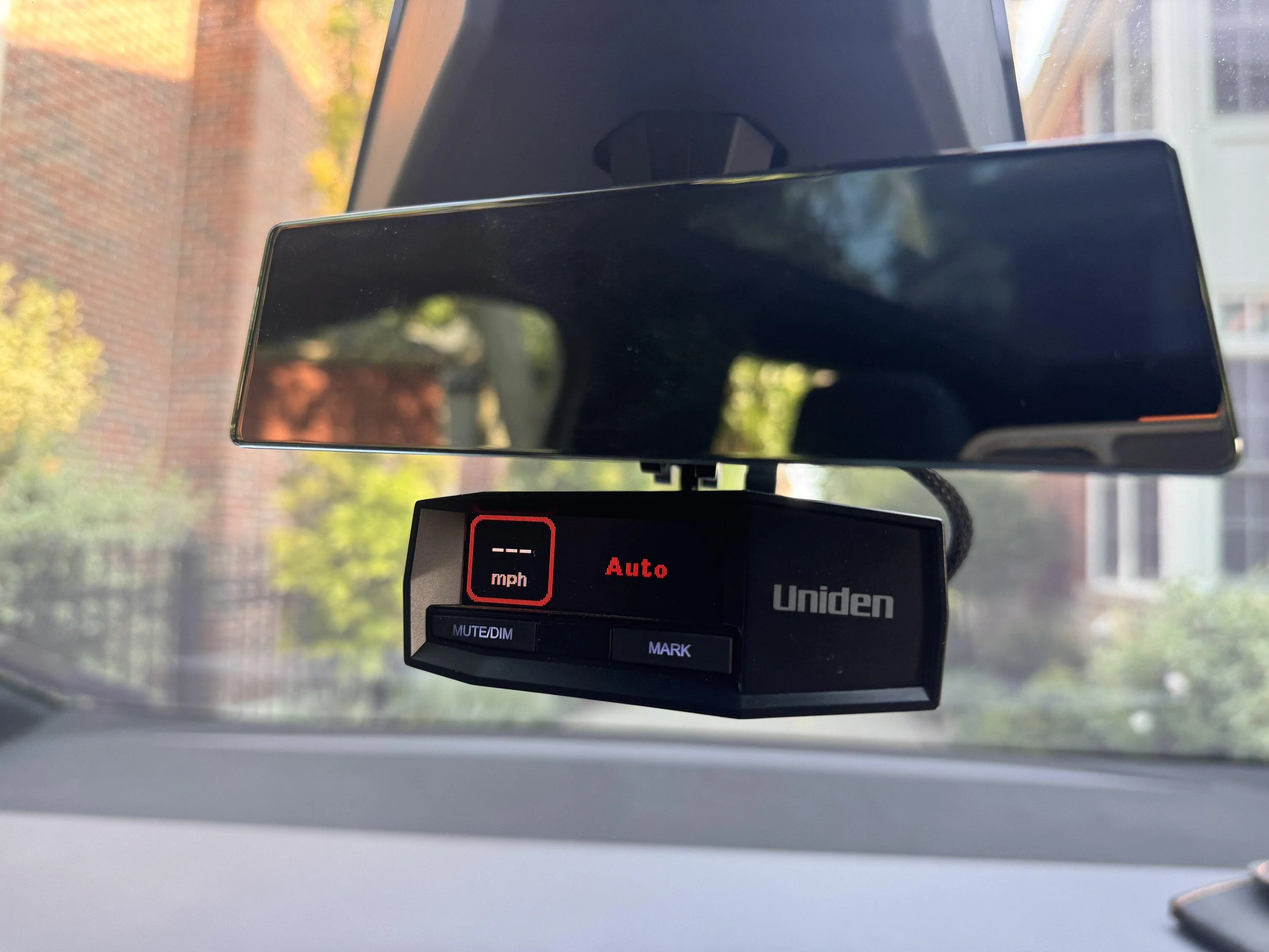 Tesla Cybertruck Radar Detector Mount with original rear view mirror IMG_5487