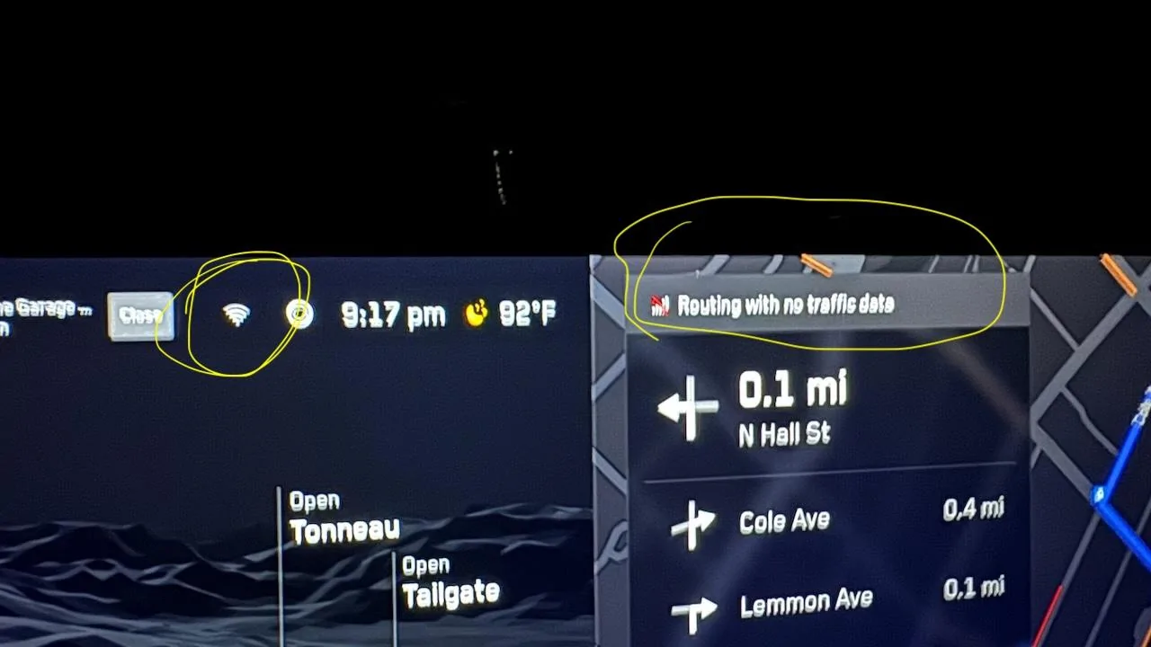Tesla Cybertruck Routing with no Traffic Data error (yes rebooted) IMG_5671