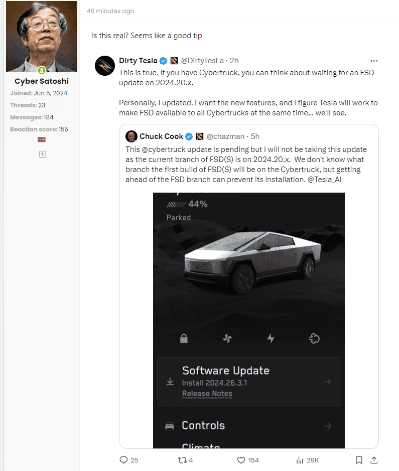 Tesla Cybertruck Install 2024.26.3.1 or wait for FSD 12.5.x? 1722534657842-ci