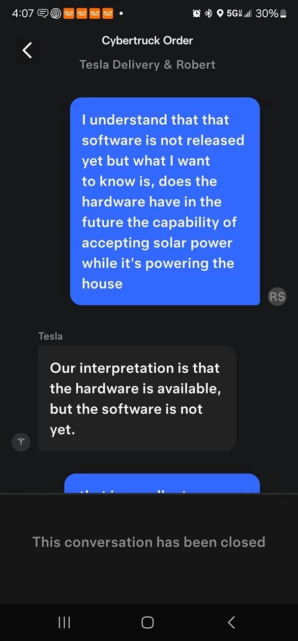 Tesla Cybertruck PowerShare Gateway Not Compatible with Solar yet!? Screenshot_20240801_160727_Tesla
