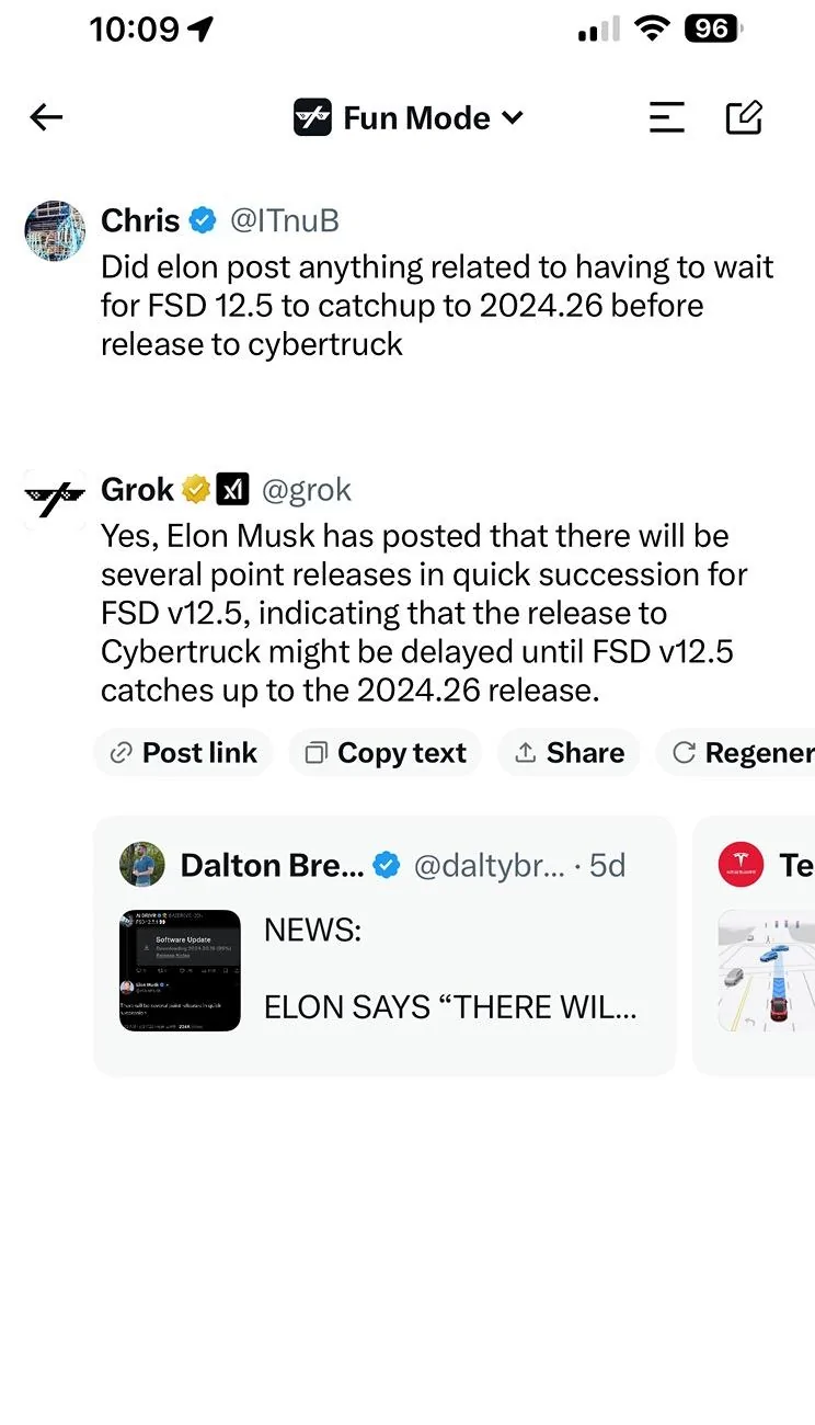 Tesla Cybertruck GROK answers the 2024.26 FSD Question IMG_2022