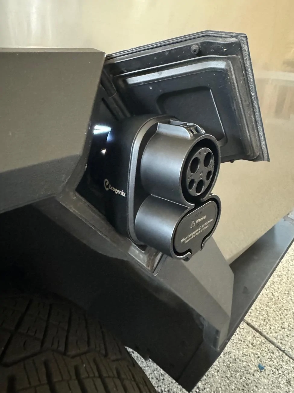 Tesla Cybertruck Update - Ecogenix Adapter (CCS1 & J1772 to Tesla Adapter) -- it fits and it works! IMG_9064