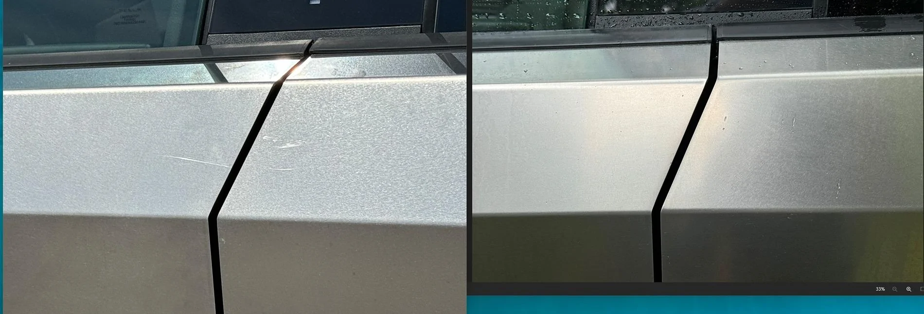 Tesla Cybertruck Big Scratches on SS at Delivery - Similar to what others have reported Before and After buffing out the scratches