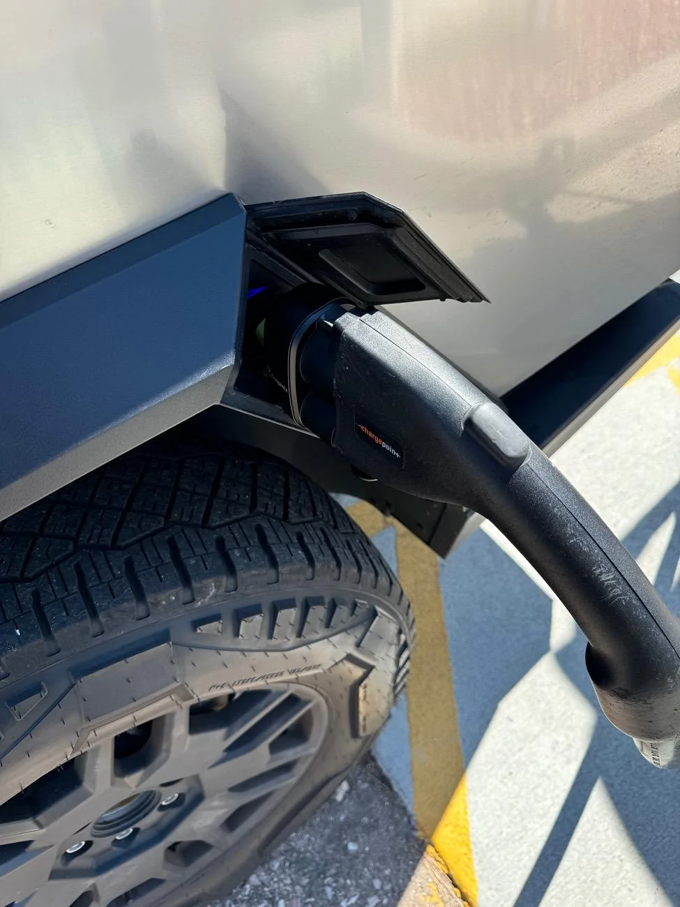 Tesla Cybertruck Update - Ecogenix Adapter (CCS1 & J1772 to Tesla Adapter) -- it fits and it works! IMG_9072