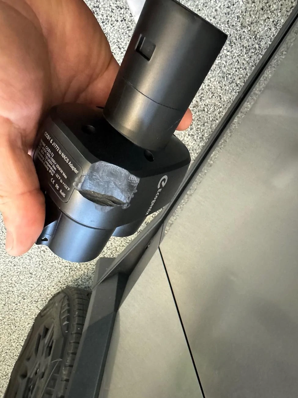 Tesla Cybertruck Update - Ecogenix Adapter (CCS1 & J1772 to Tesla Adapter) -- it fits and it works! IMG_9076