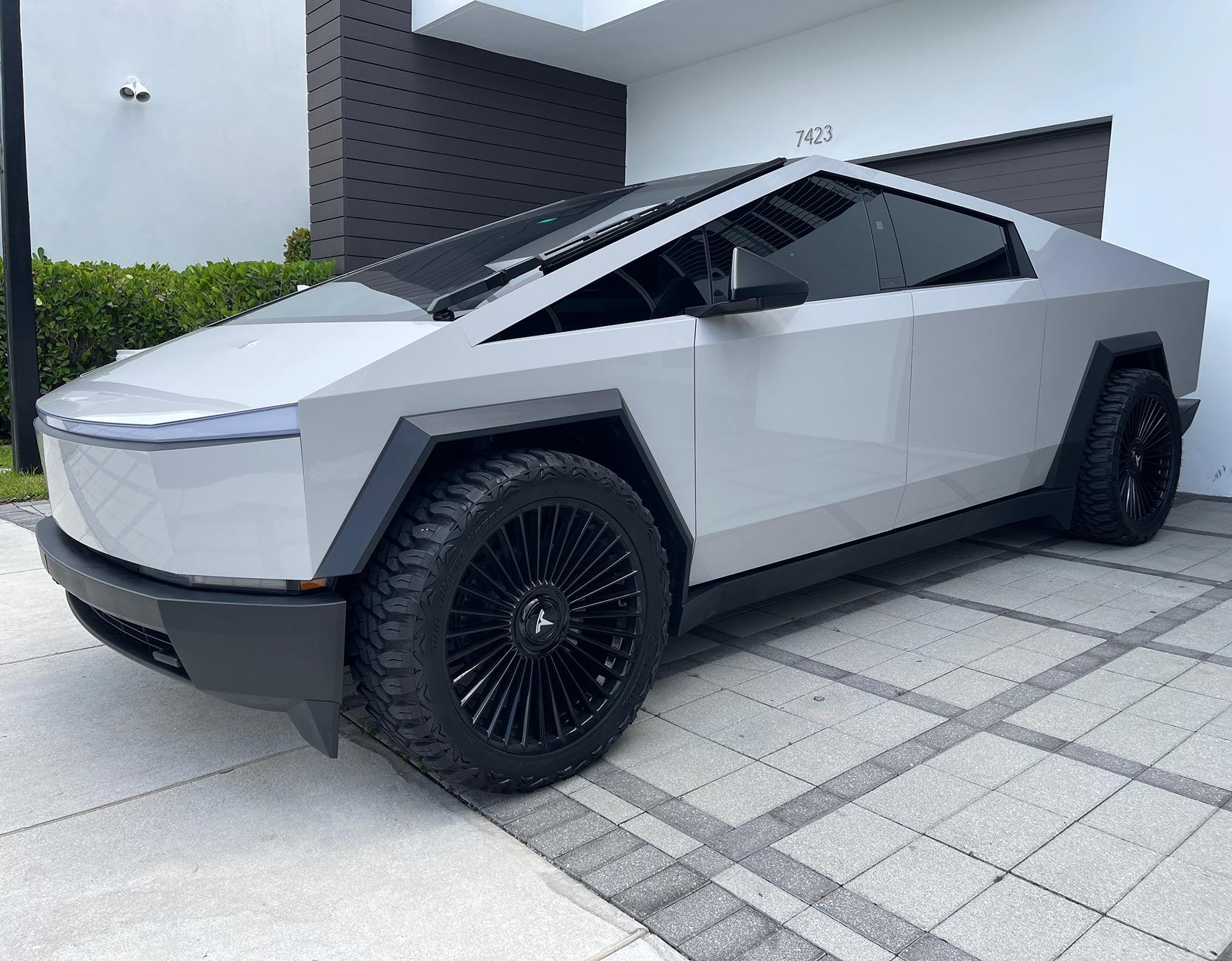 Tesla Cybertruck 3M High Gloss Storm Grey Cybertruck Wrap by SNS Visual + 24" Wheels IMG_2459