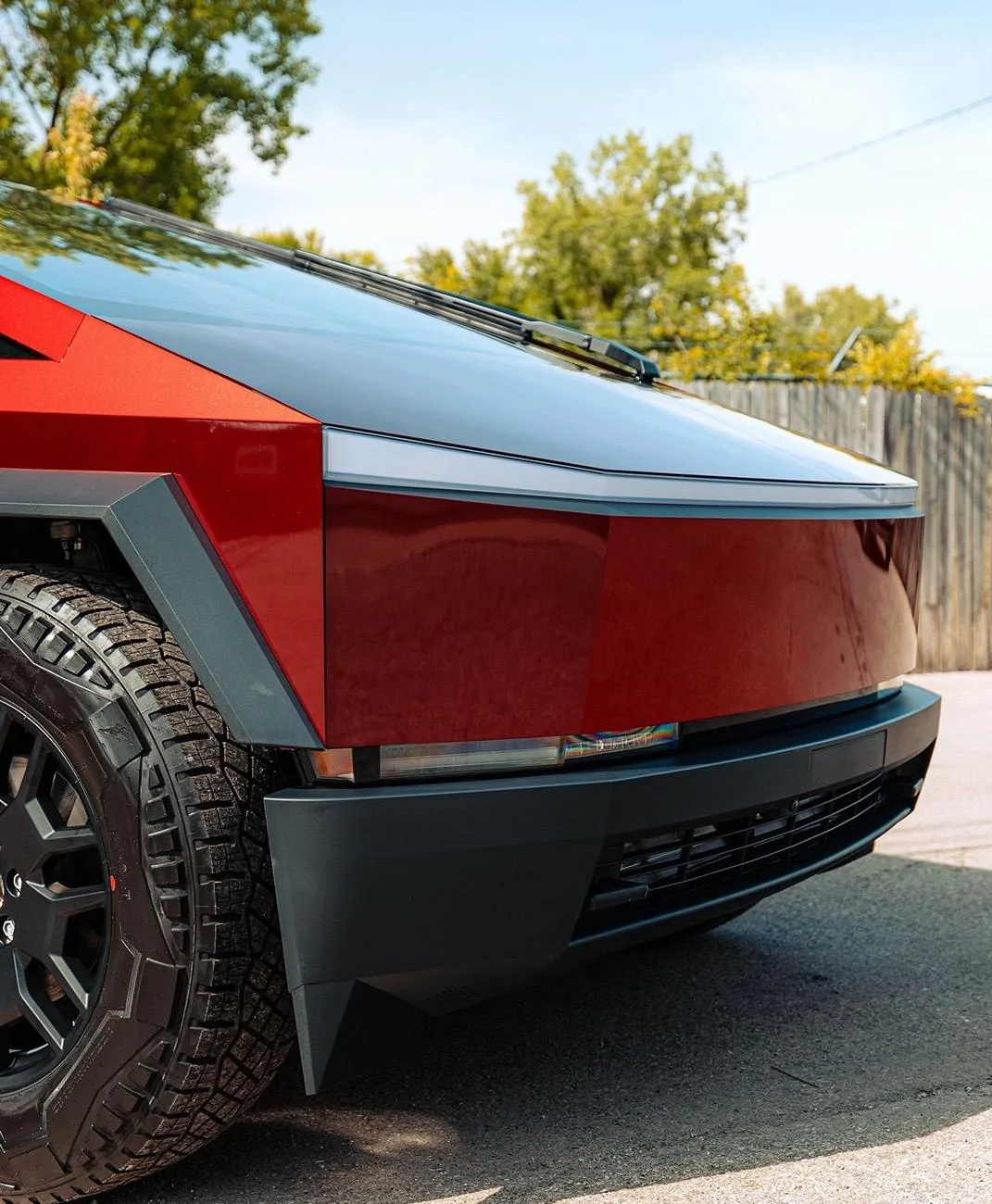 Tesla Cybertruck 🌟 CyberTruck complete in our (PURE PPF) METALLIC REDHOOD colored paint protection film! IMG_5078