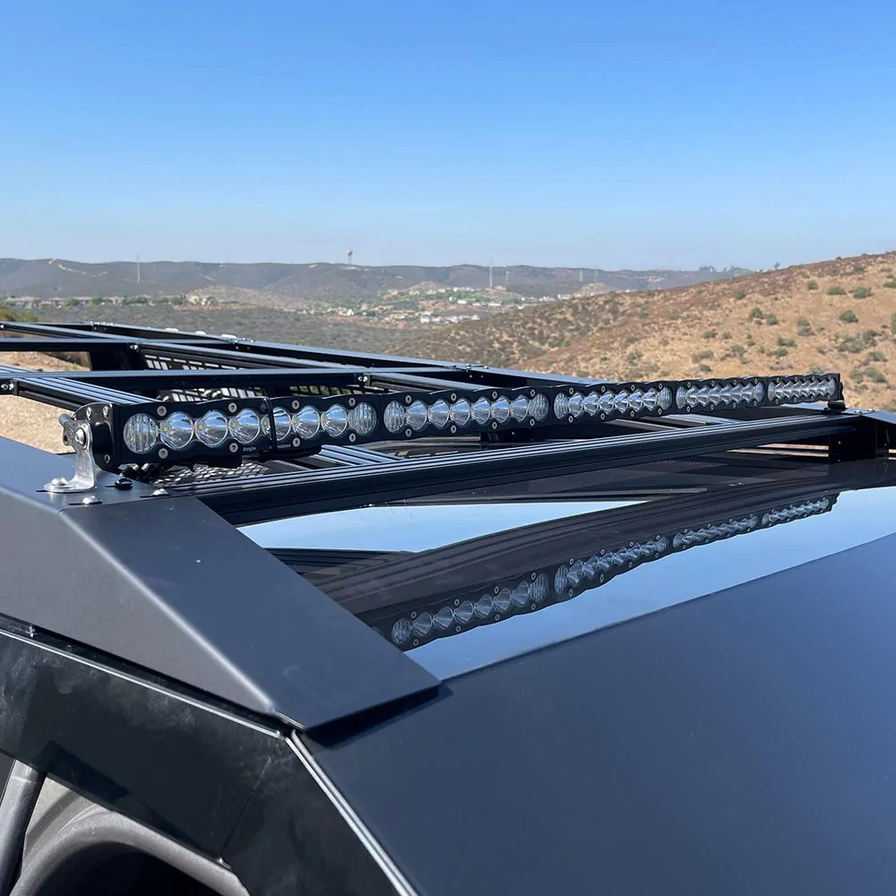 Tesla Cybertruck CYBERTRUCKco Modular Racks Officially Launched! cybertruck-molle-panel-roof-rack-with-50_-lightbar
