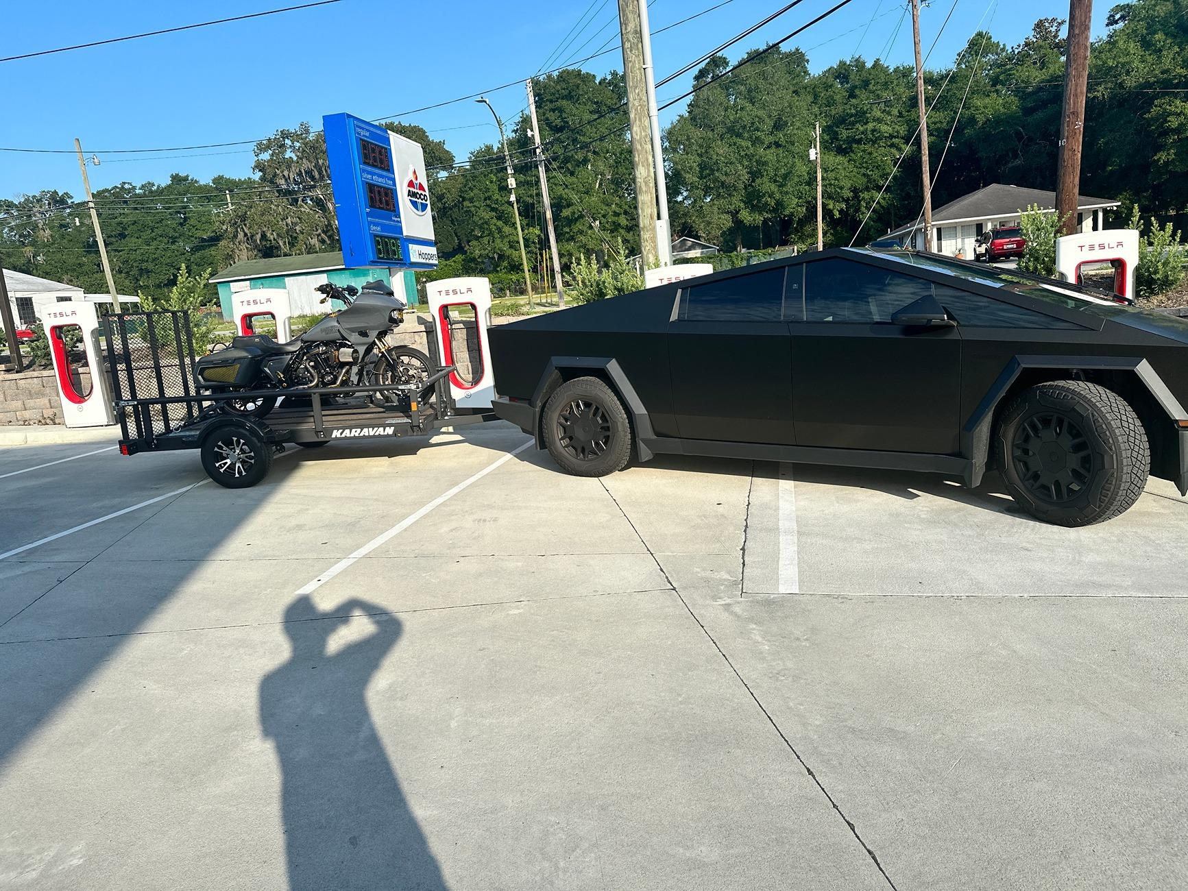 Tesla Cybertruck Towing Test run with Ironhorse 1-Bike FlipTop Motorcycle Trailer 20240803_121418180_iOS