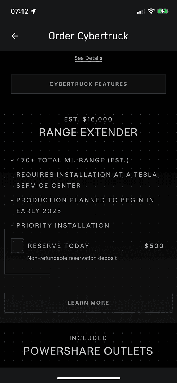 Tesla Cybertruck How do you pre-order Range Extender? IMG_0930