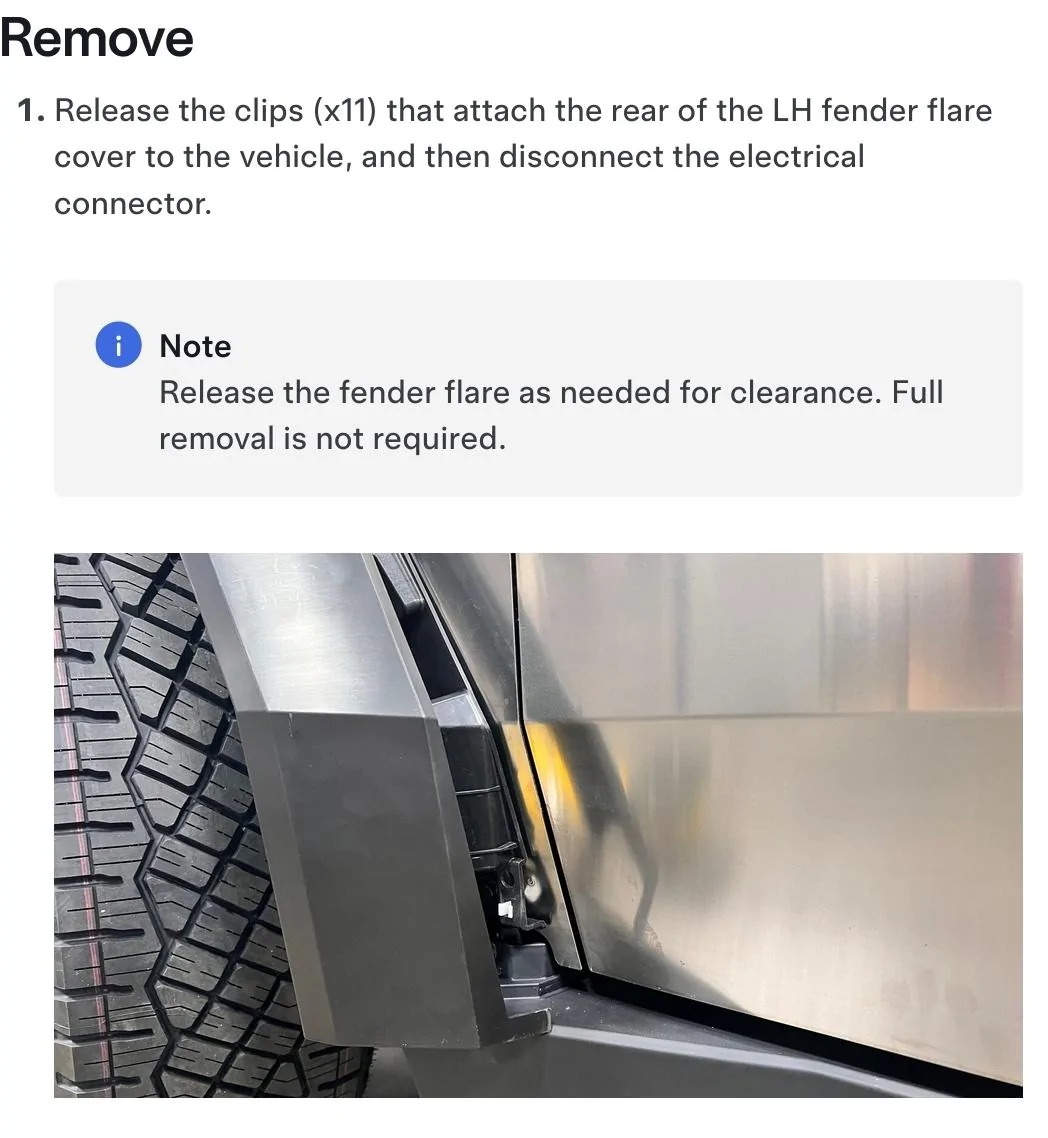 Tesla Cybertruck Tesla recommends Removal of the Wheel Fairings Before Off-Road Driving SmartSelect_20240811_111854_Firefox