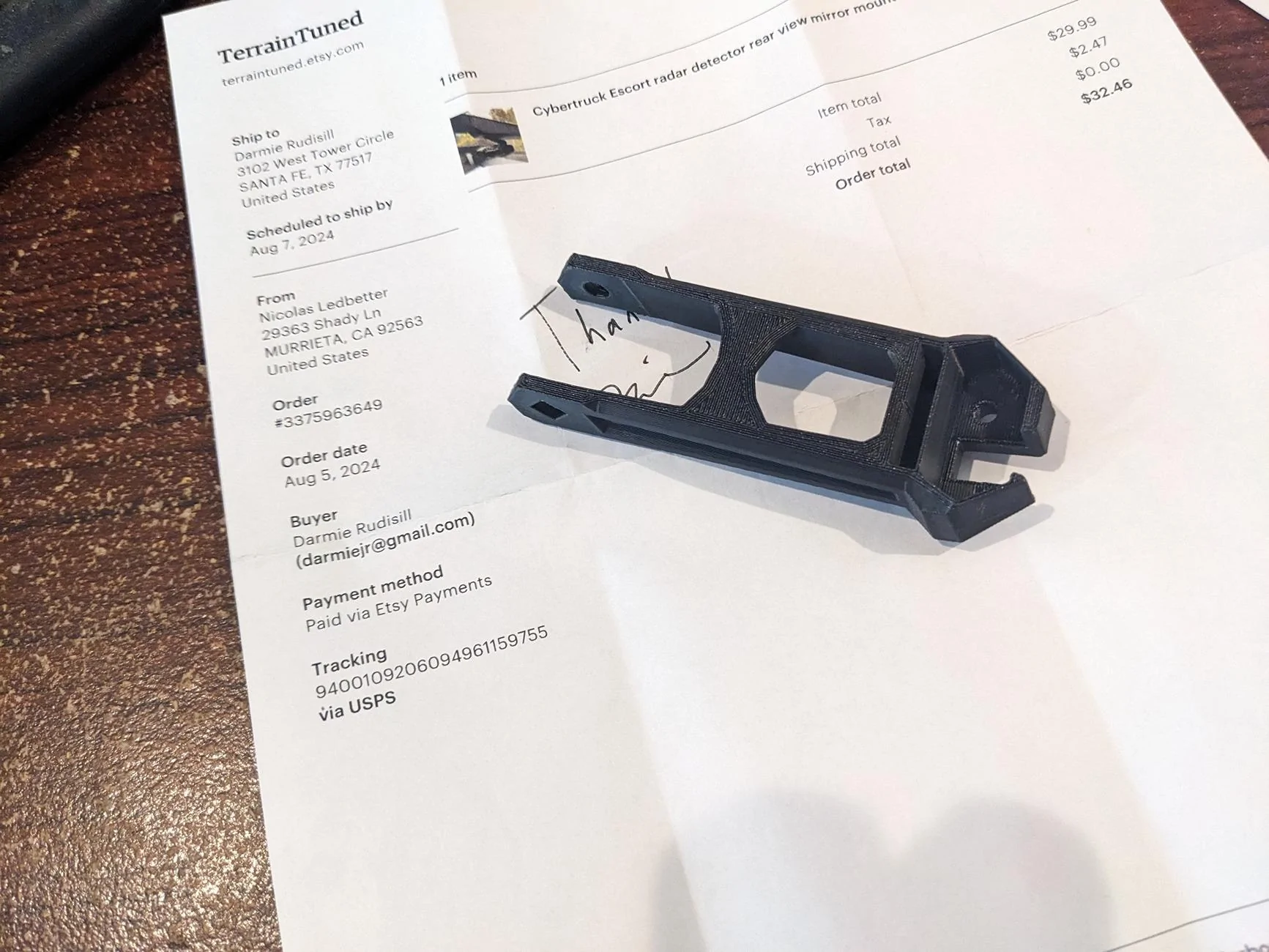 Tesla Cybertruck Radar Detector Mount with original rear view mirror PXL_20240811_195142090.MP