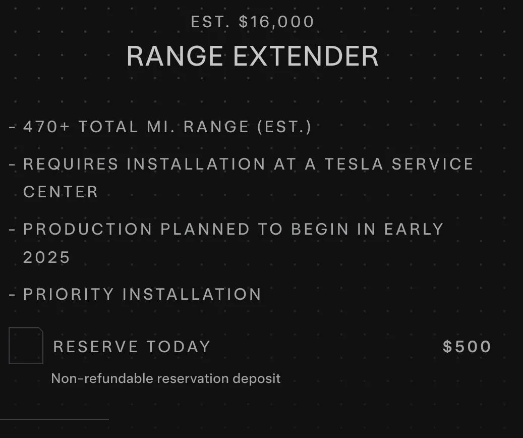 Tesla Cybertruck How do you pre-order Range Extender? SmartSelect_20240811_191547_Firefox