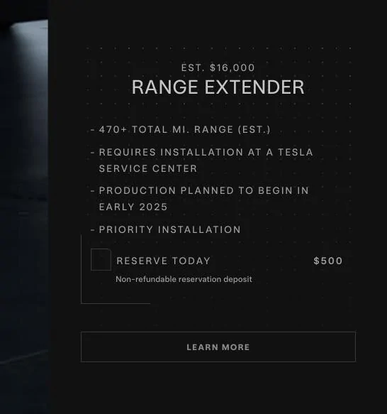 Tesla Cybertruck How do you pre-order Range Extender? SmartSelect_20240811_191733_Firefox