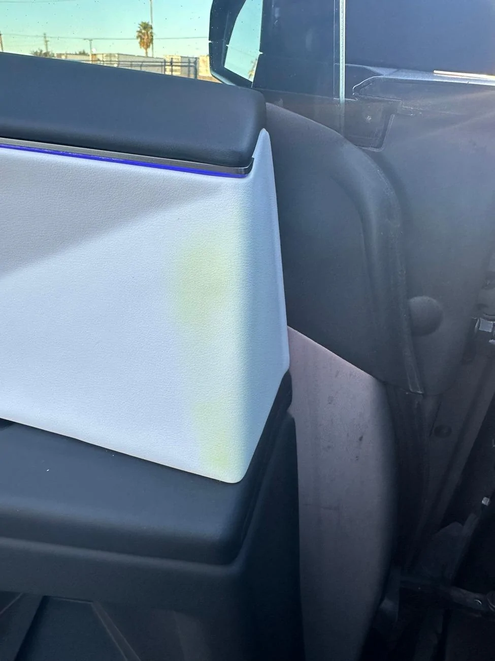 Tesla Cybertruck Yellowing on Driver Door White Panel IMG_8634