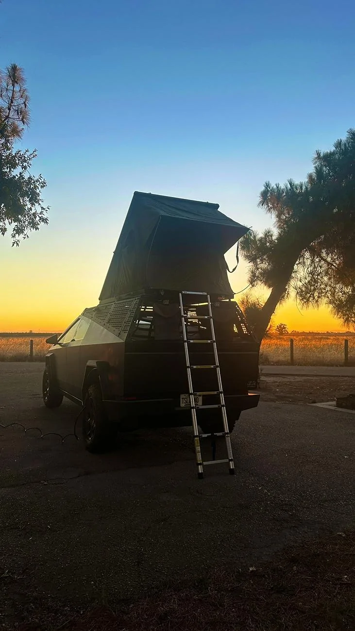 Tesla Cybertruck Camping & Off-Road Tour: Cybertruck with Flood Lights and Inspired Overland Carbon Fiber Roof Top Tent IMG_7606