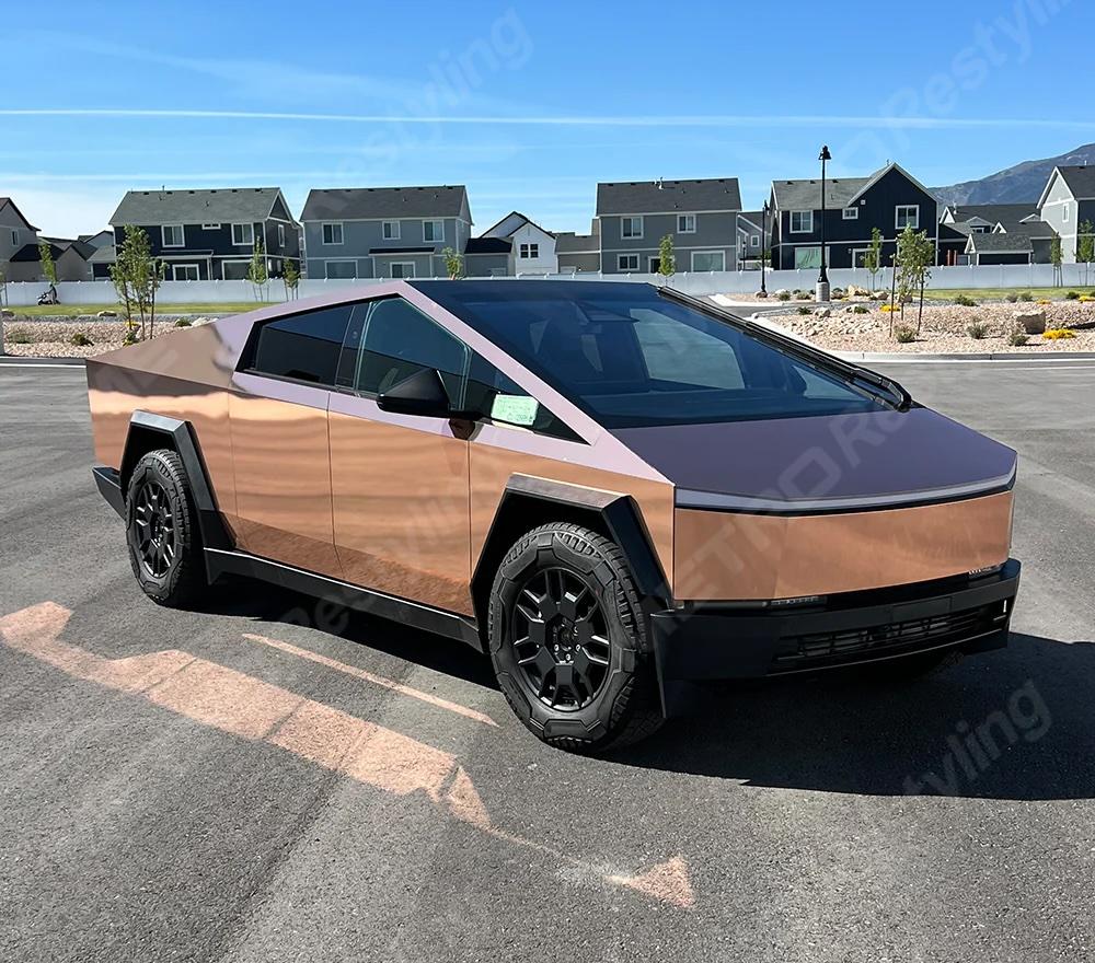 Tesla Cybertruck GOLD Vinyl Wrap & PPF Cybertruck -- Photos & Videos Avery-Dennison-Gloss-Rose-Gold-Conform-Chrome_211-S_Cybertruck_Wrapped-by-Alex-Wrap-Studio-_2_