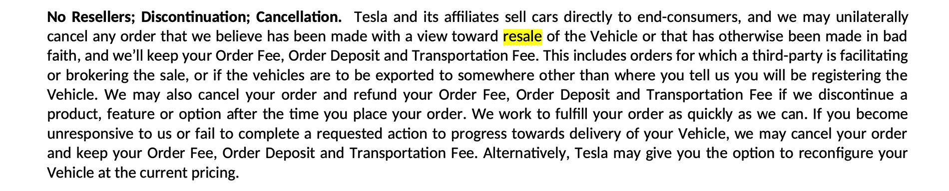 Tesla Cybertruck No Resale Clause language removed from Cybertruck order agreement Screenshot 2024-08-20 at 1.05.58 PM