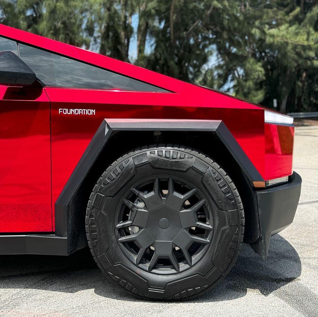 Tesla Cybertruck Red Chrome Vinyl Wrap Cybertruck is wild in motion Chrome Red Vinyl Wrap Cybertruck 1