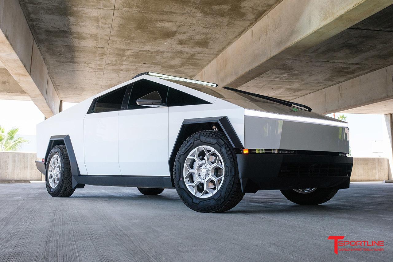 Tesla Cybertruck Cybertruck Aftermarket Wheels & Tires Photos + Info Compilation TMaxx Hyper Gloss White Tesla Cybertruck with 20%22 CT7 and Offroad Light Bar 7