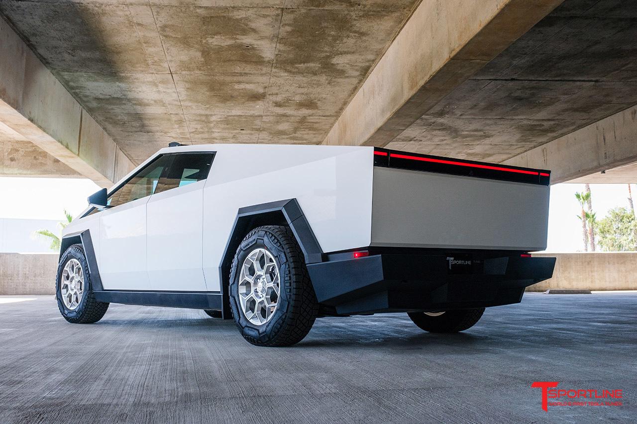 Tesla Cybertruck Cybertruck Aftermarket Wheels & Tires Photos + Info Compilation TMaxx Hyper Gloss White Tesla Cybertruck with 20%22 CT7 and Offroad Light Bar 3