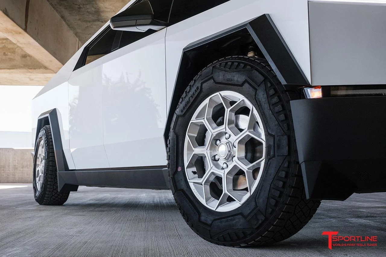 Tesla Cybertruck Cybertruck Aftermarket Wheels & Tires Photos + Info Compilation TMaxx Hyper Gloss White Tesla Cybertruck with 20%22 CT7 and Offroad Light Bar 2
