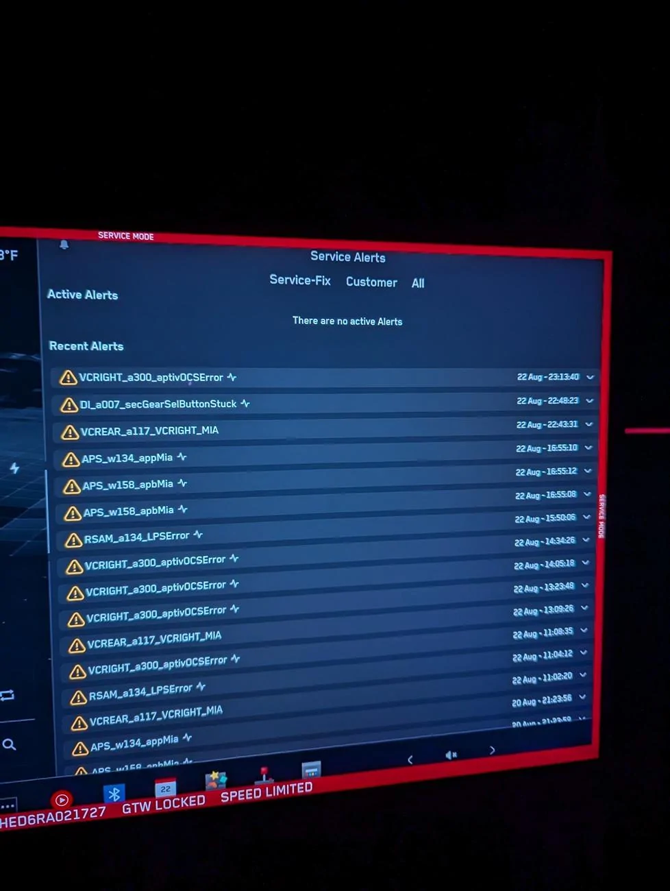 Tesla Cybertruck Service Mode Alerts - pages of recent alerts! PXL_20240823_041510849