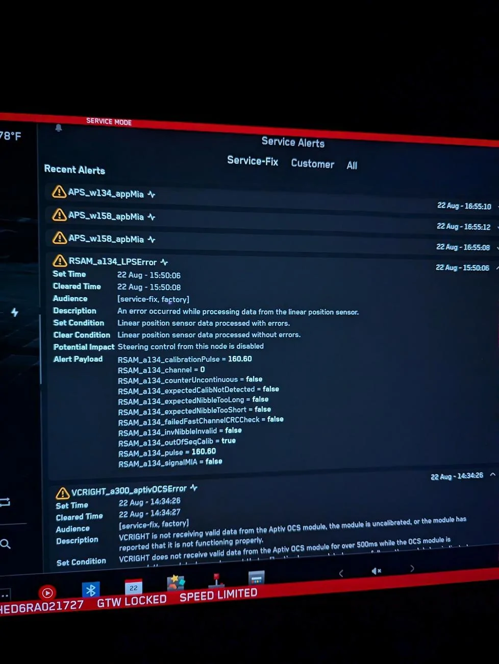 Tesla Cybertruck Service Mode Alerts - pages of recent alerts! PXL_20240823_041350876
