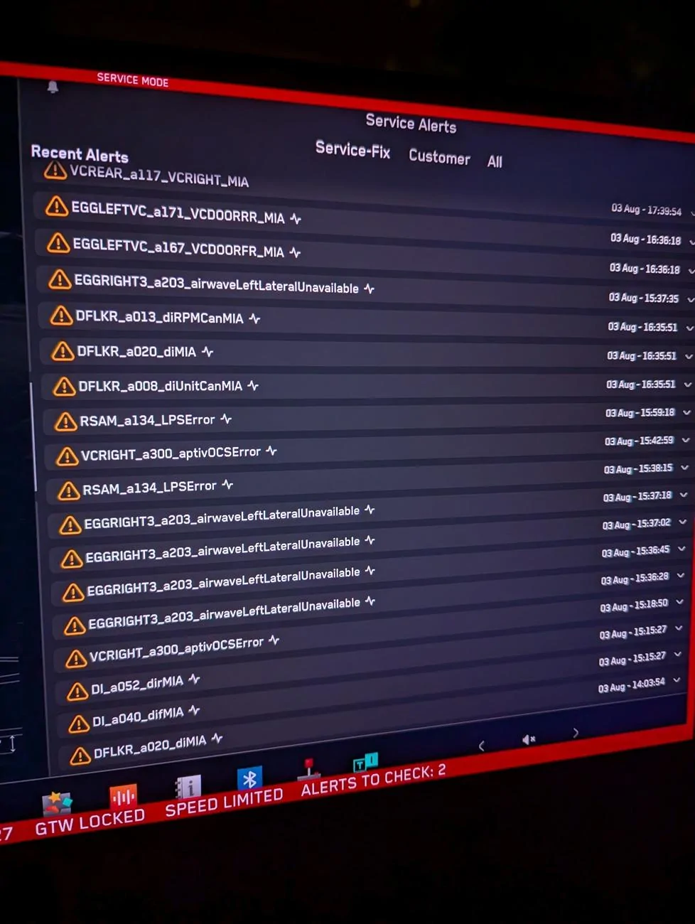 Tesla Cybertruck Service Mode Alerts - pages of recent alerts! PXL_20240805_015019111