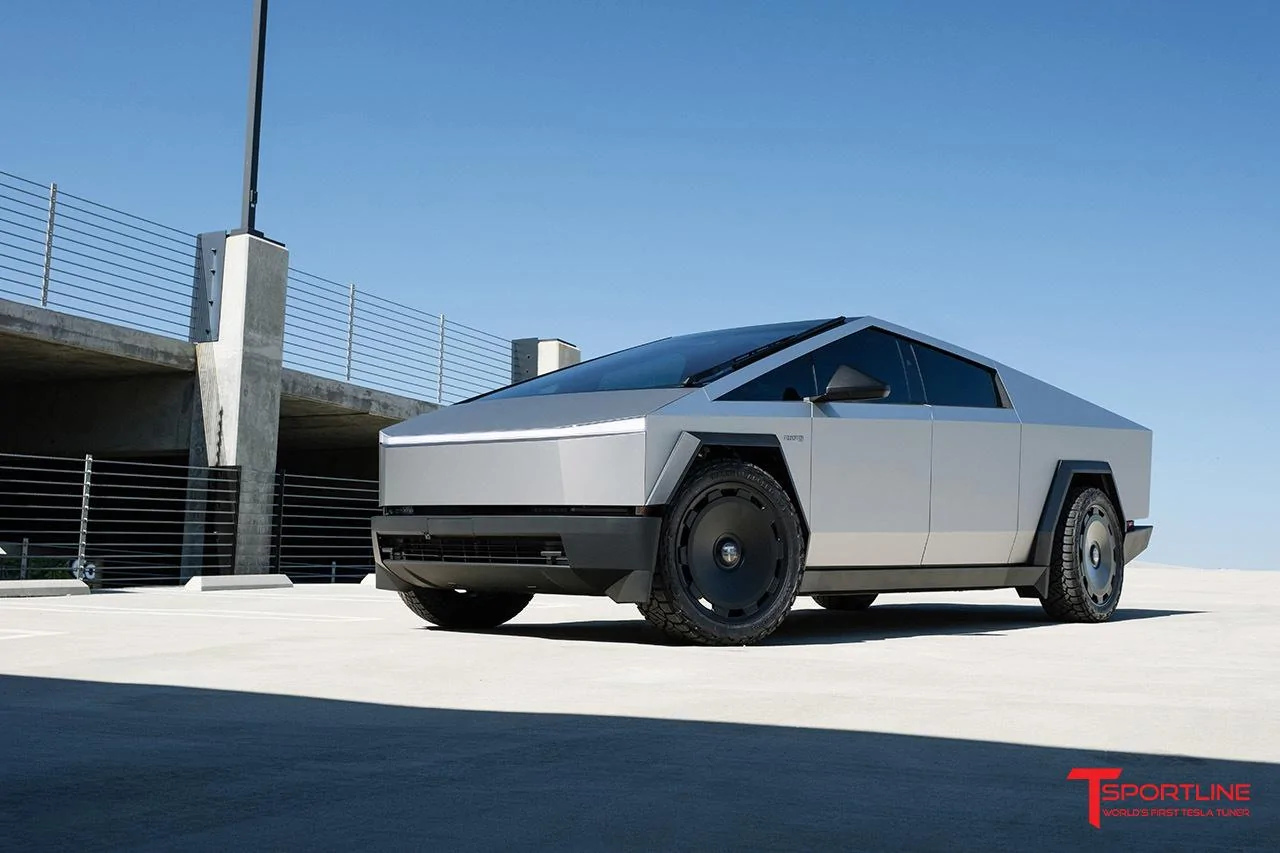 Tesla Cybertruck Inozetek Satin Liquid Metallic Star Silver PPF keeps a stainless steel look Cybertruck wrap Inozetek Satin Liquid Metallic Star Silver PPF with 24%22 CTM Monoblock Wheel