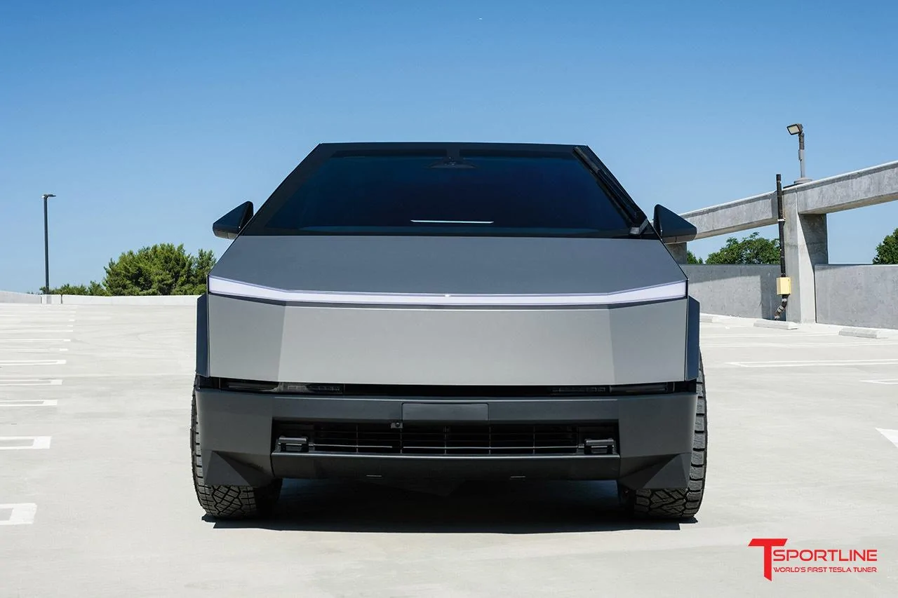 Tesla Cybertruck Inozetek Satin Liquid Metallic Star Silver PPF keeps a stainless steel look Cybertruck wrap Inozetek Satin Liquid Metallic Star Silver PPF with 24%22 CTM Monoblock Wheel