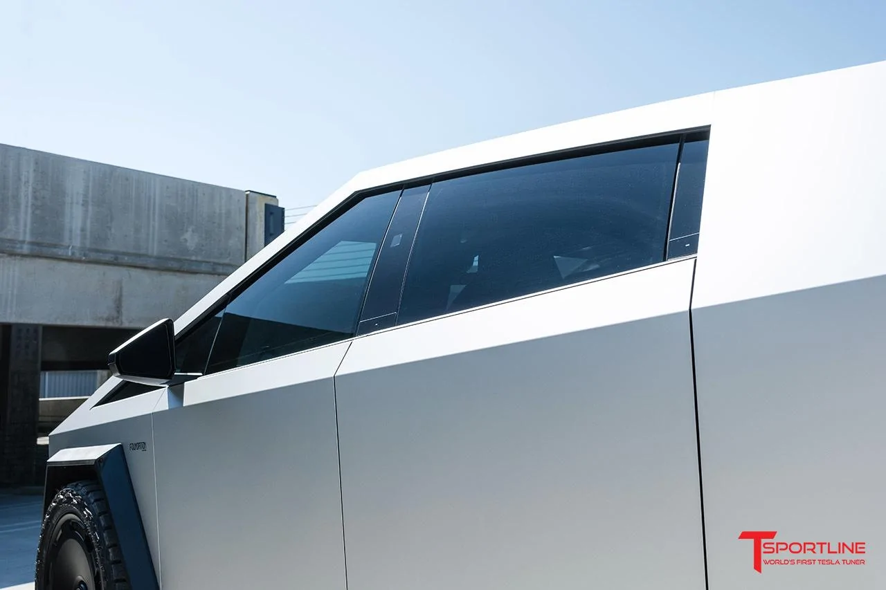 Tesla Cybertruck Inozetek Satin Liquid Metallic Star Silver PPF keeps a stainless steel look Cybertruck wrap Inozetek Satin Liquid Metallic Star Silver PPF with 24%22 CTM Monoblock Wheel