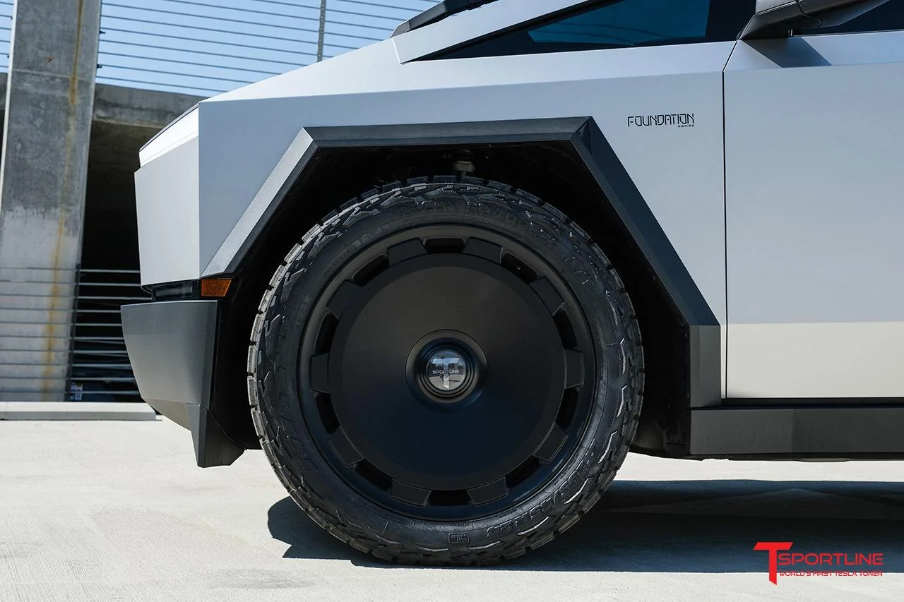 Tesla Cybertruck Inozetek Satin Liquid Metallic Star Silver PPF keeps a stainless steel look Cybertruck wrap Inozetek Satin Liquid Metallic Star Silver PPF with 24%22 CTM Monoblock Wheel