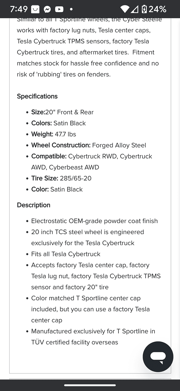 Tesla Cybertruck Why are folks purchasing factory Cybertruck wheels / tires? Screenshot_20240824-194937