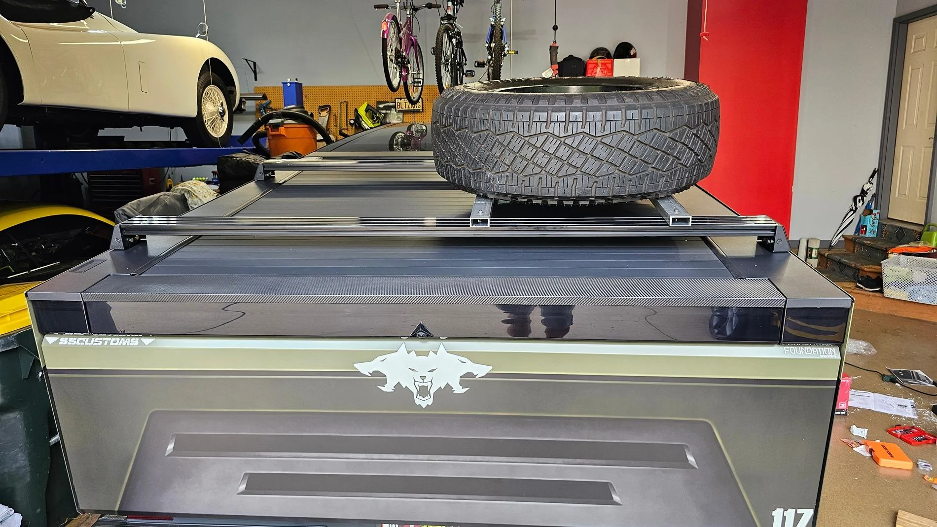 Tesla Cybertruck DIY built Baja Tire Rack 20240824_165254
