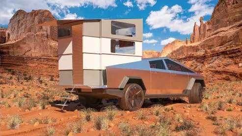 Tesla Cybertruck CyberLandr for Cybertruck has gained $50 million in pre-orders cyberlandr-desert-493x278