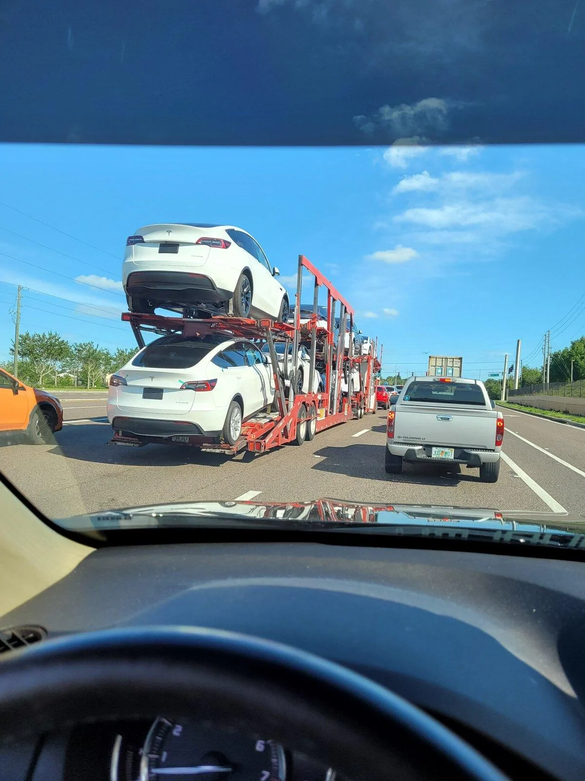 Tesla Cybertruck Spotted Truck load of Teslas 20210427_171336