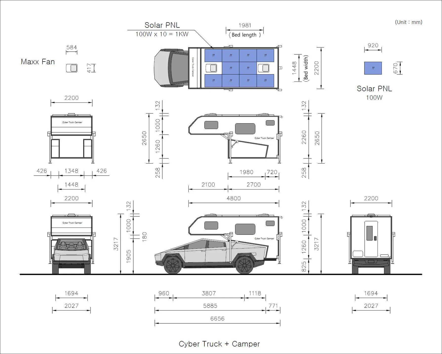 Tesla Cybertruck Cybertruck camper with expandable sliding solar panel S0-칼라-En