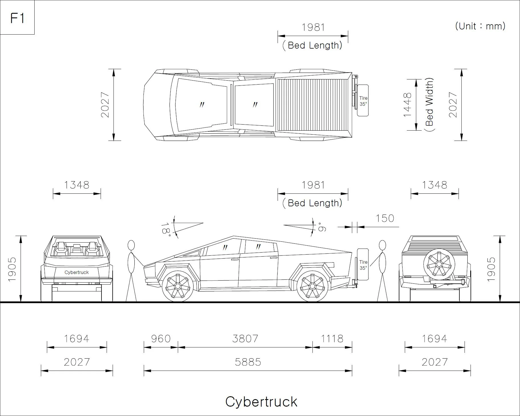 Tesla Cybertruck Cybertruck camper with spare tire carrier on tailgate F1