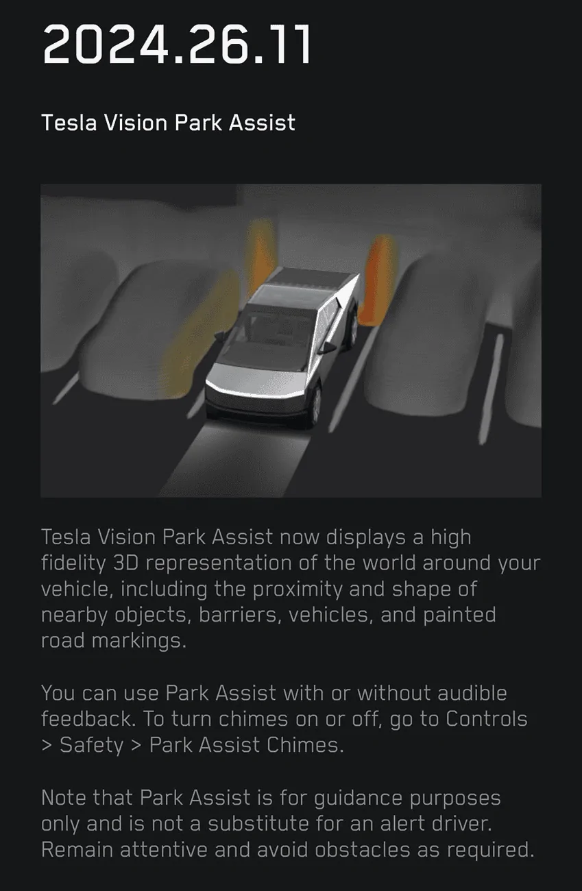 Tesla Cybertruck Demo Video: VISION PARK ASSIST in Cybertruck (204.26.11 Update) 1724591858458-kn