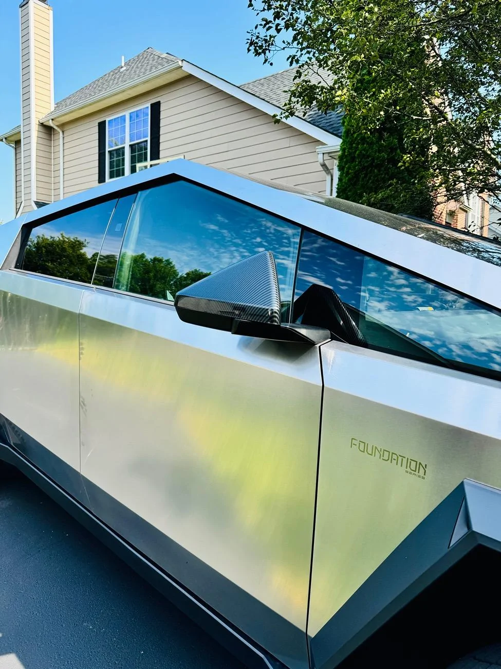 Tesla Cybertruck My Carbon Fiber mirror cover and Bumper protector installed IMG_1225