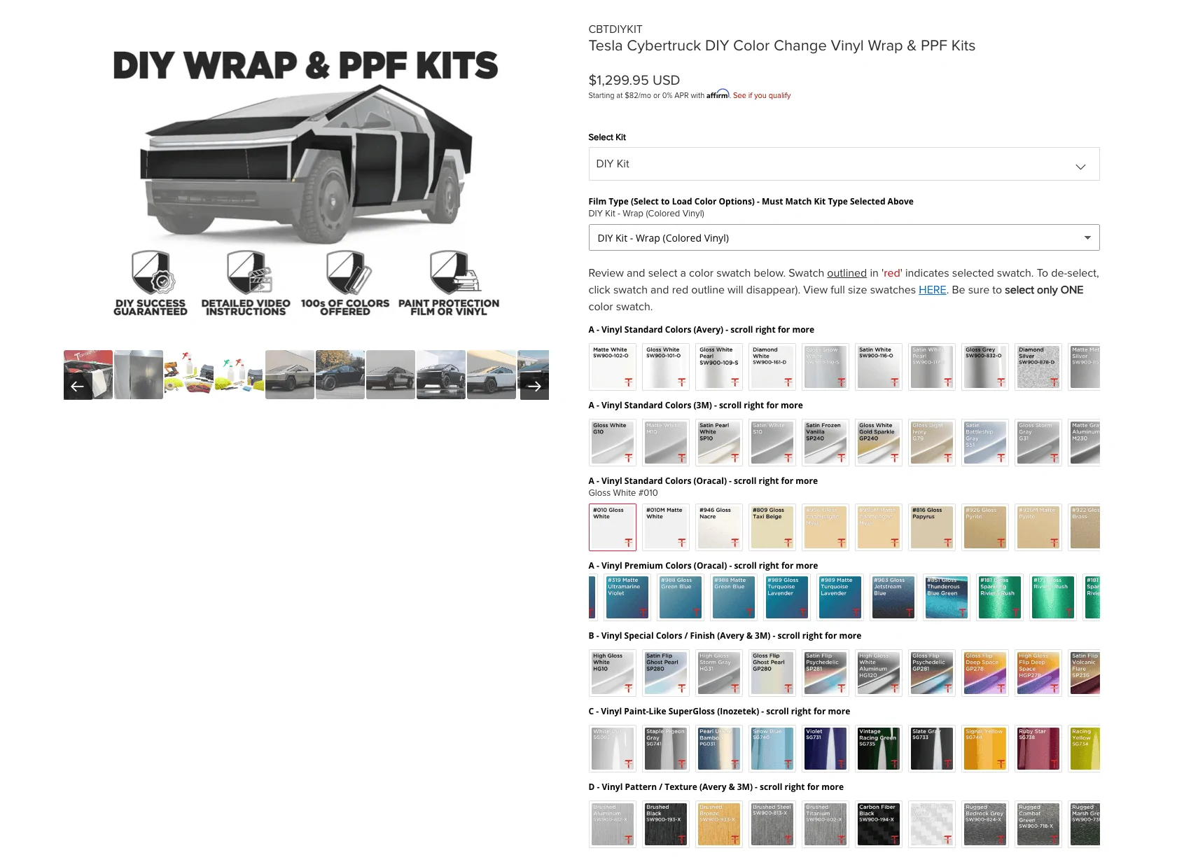 Tesla Cybertruck Hundreds of colors added!  T Sportline DIY Cybertruck Wrap and PPF Kit configurator updated Screenshot 2024-08-27 at 12.45.27 PM