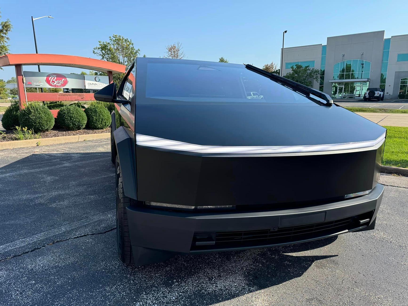 Tesla Cybertruck Core Wheels on Black PPF Wrapped Cybertruck Core Wheels Llumar Satin PPF Wrap Cybertruck 2