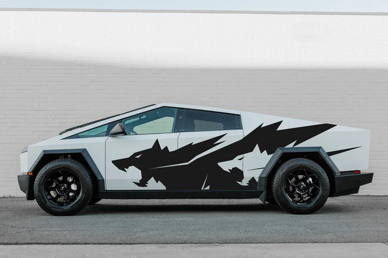 Tesla Cybertruck CUSTOM GRAPHICS / DESIGN / THEME Vinyl Wrap & PPF Cybertruck -- Photos & Videos cyberbeast cerberus heads tsportline diy wrwa