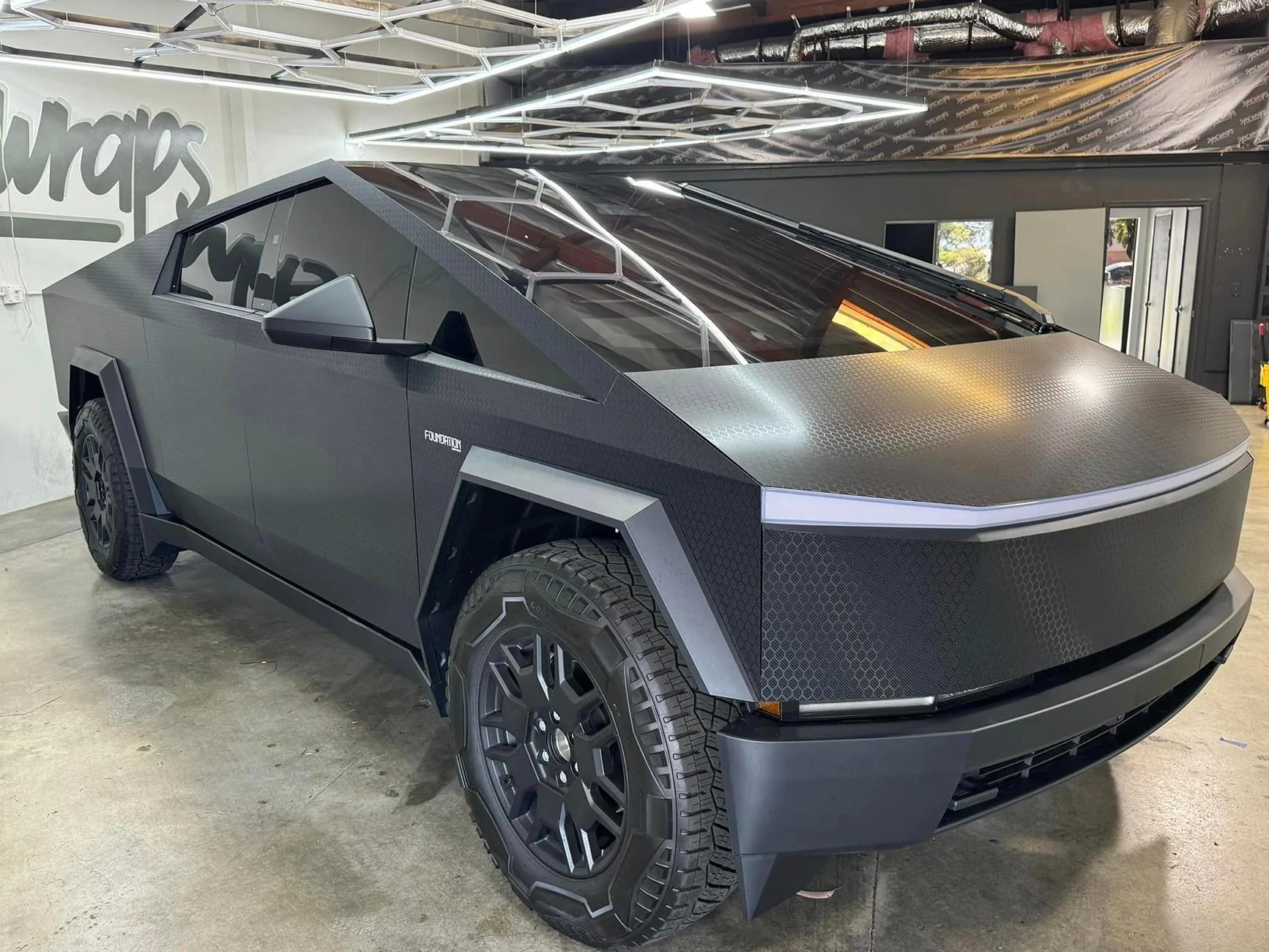 Tesla Cybertruck Black HONEYCOMB Wrap black-honeycomb-vinyl-wrap-cybertruck-3-jpg