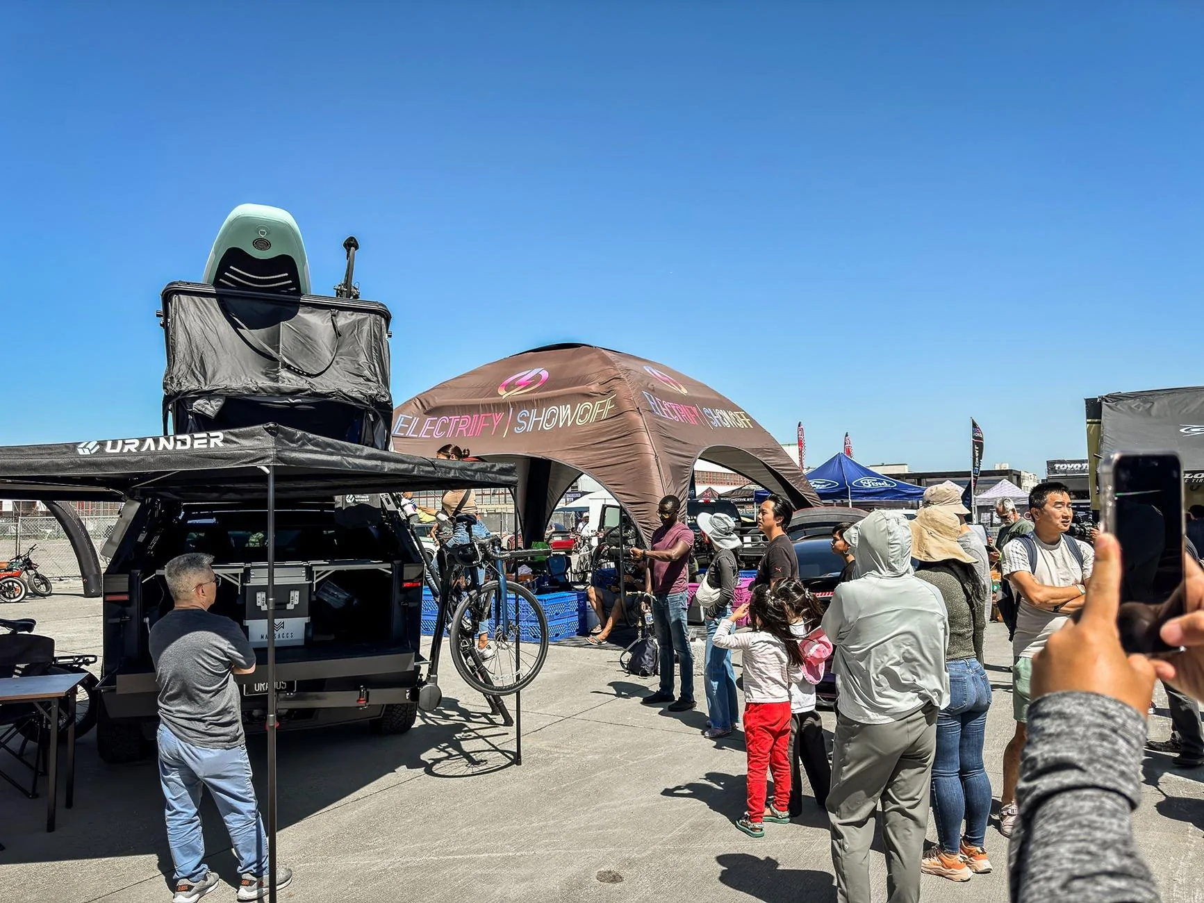 Tesla Cybertruck Excited to share Urander V2 Rack Kit and 270° Awning -- unveiled @ Electrify Expo SF! ElecExpo-1-2