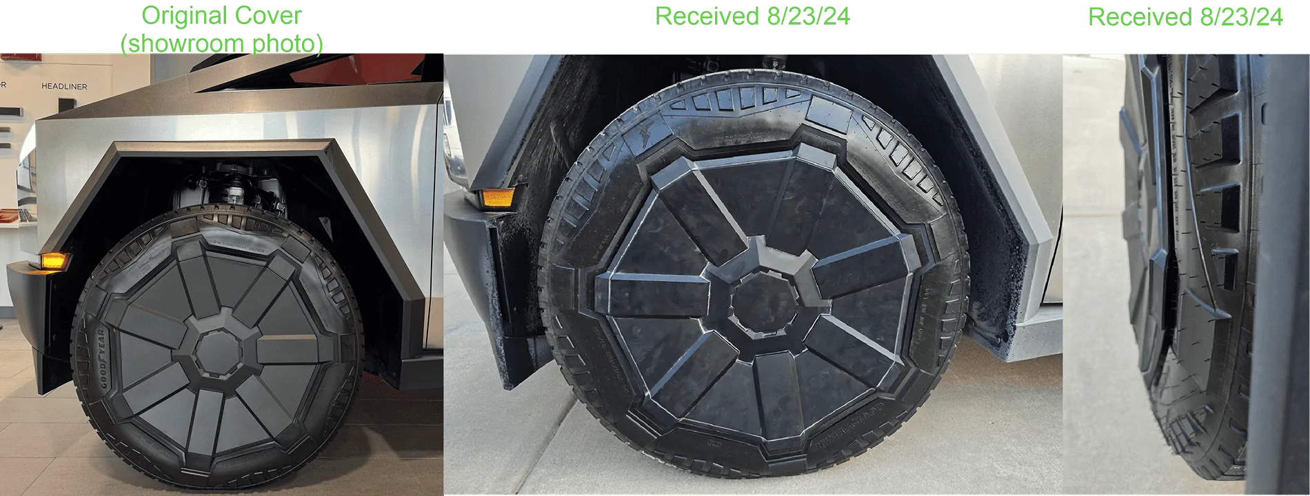 Tesla Cybertruck Cyber Wheel Cover Falls Off While Driving comparison